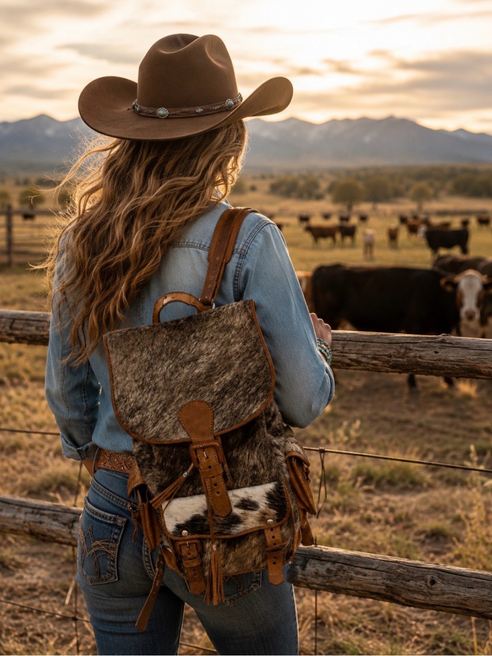 Cowhide Backpack real hair hide Leather.  Custom Western Style Large. Gorgeous.